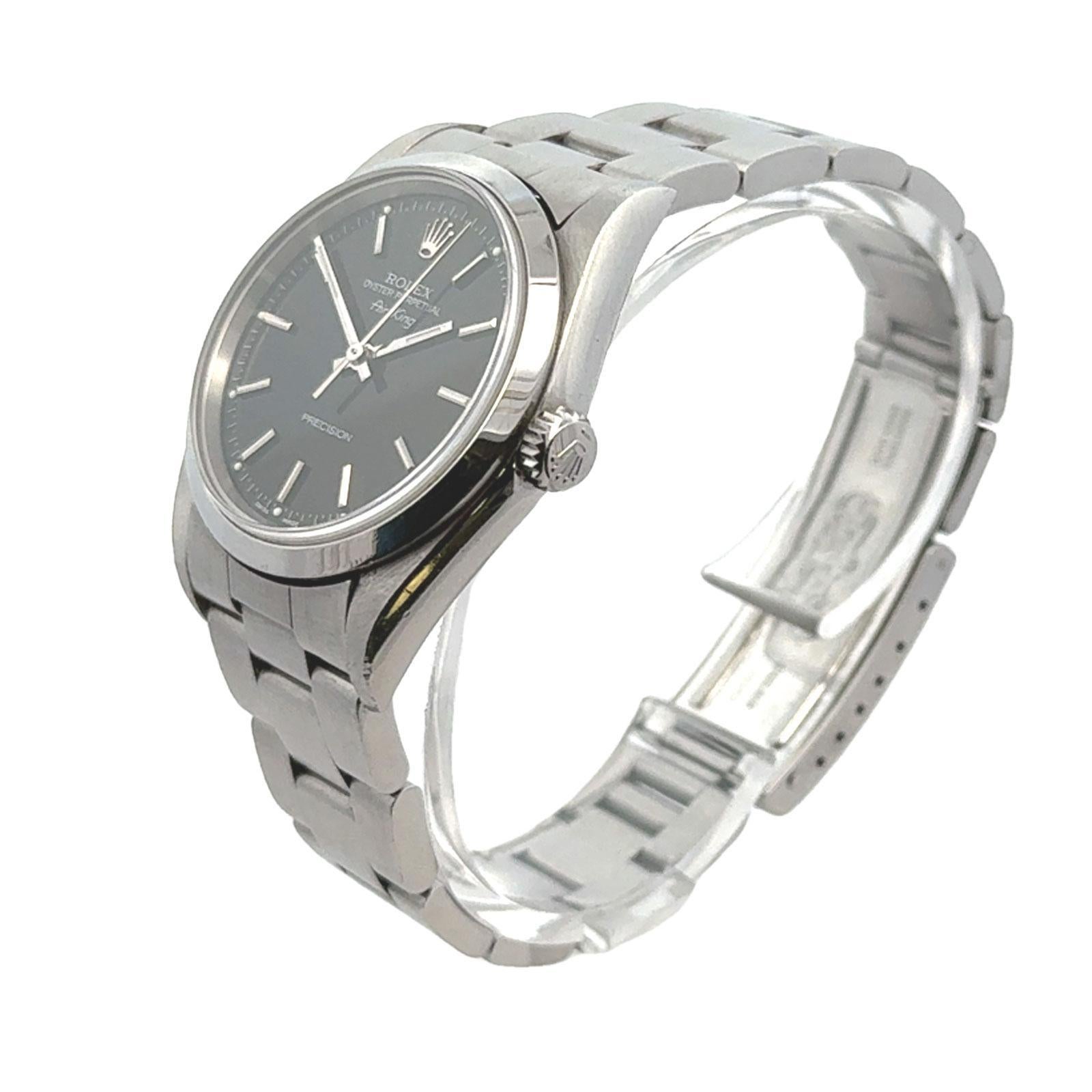 Rolex Air-King Stainless Steel Black Dial 34mm Watch Circa 2003 Box In Excellent Condition In Boca Raton, FL