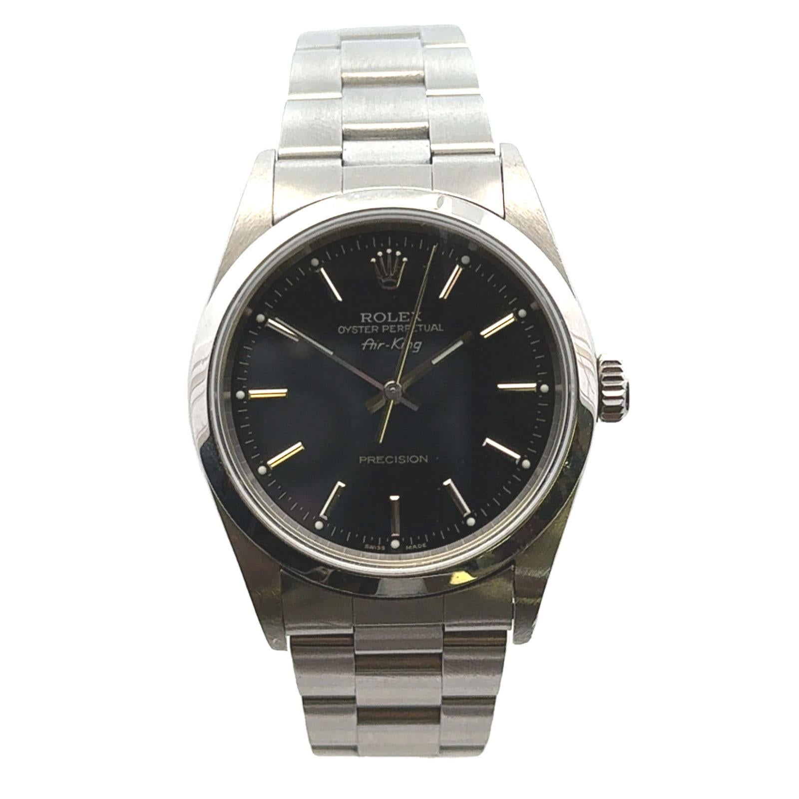 Women's Rolex Air-King Stainless Steel Black Dial 34mm Watch Circa 2003 Box