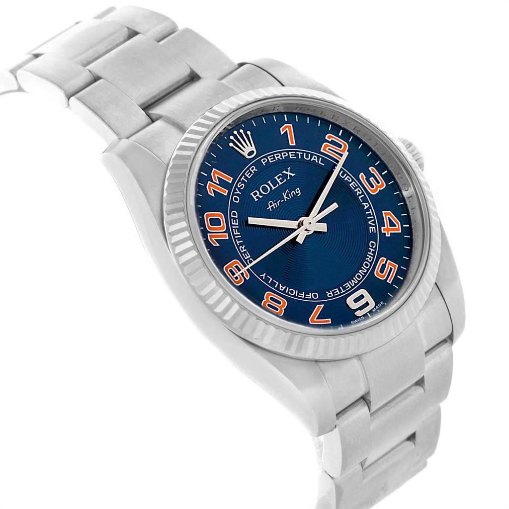 Men's Rolex Air King Steel 18 Karat White Gold Blue Dial Watch 114234 Box For Sale