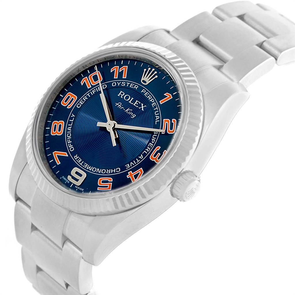 Rolex Air King Steel 18 Karat White Gold Blue Dial Watch 114234 Box For Sale 1