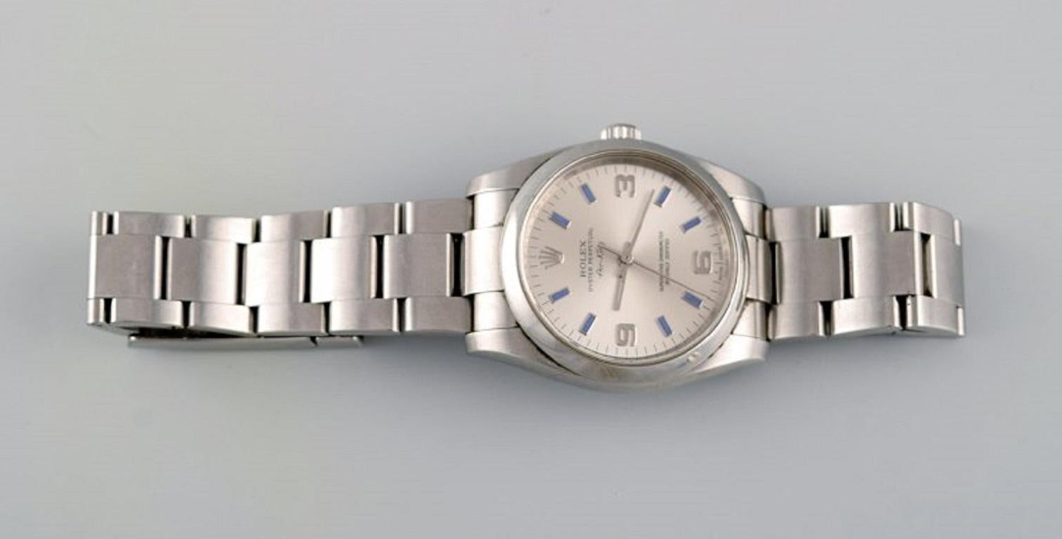 Rolex Air-King, steel. Original oyster bracelet. Folding clasp. Automatic. Sapphire glass. 2000's. 
Watch case diameter: 34 mm.
Bracelet lenght: 15 cm. 
In excellent condition.
All watches are thoroughly serviced by our professional watchmaker.
Ref