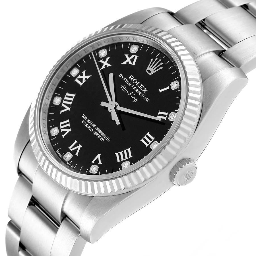 Men's Rolex Air King Steel White Gold Black Diamond Dial Mens Watch 114234