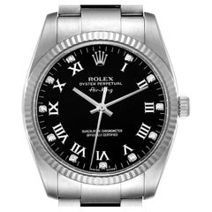 Rolex Air King Steel White Gold Black Diamond Dial Mens Watch 114234