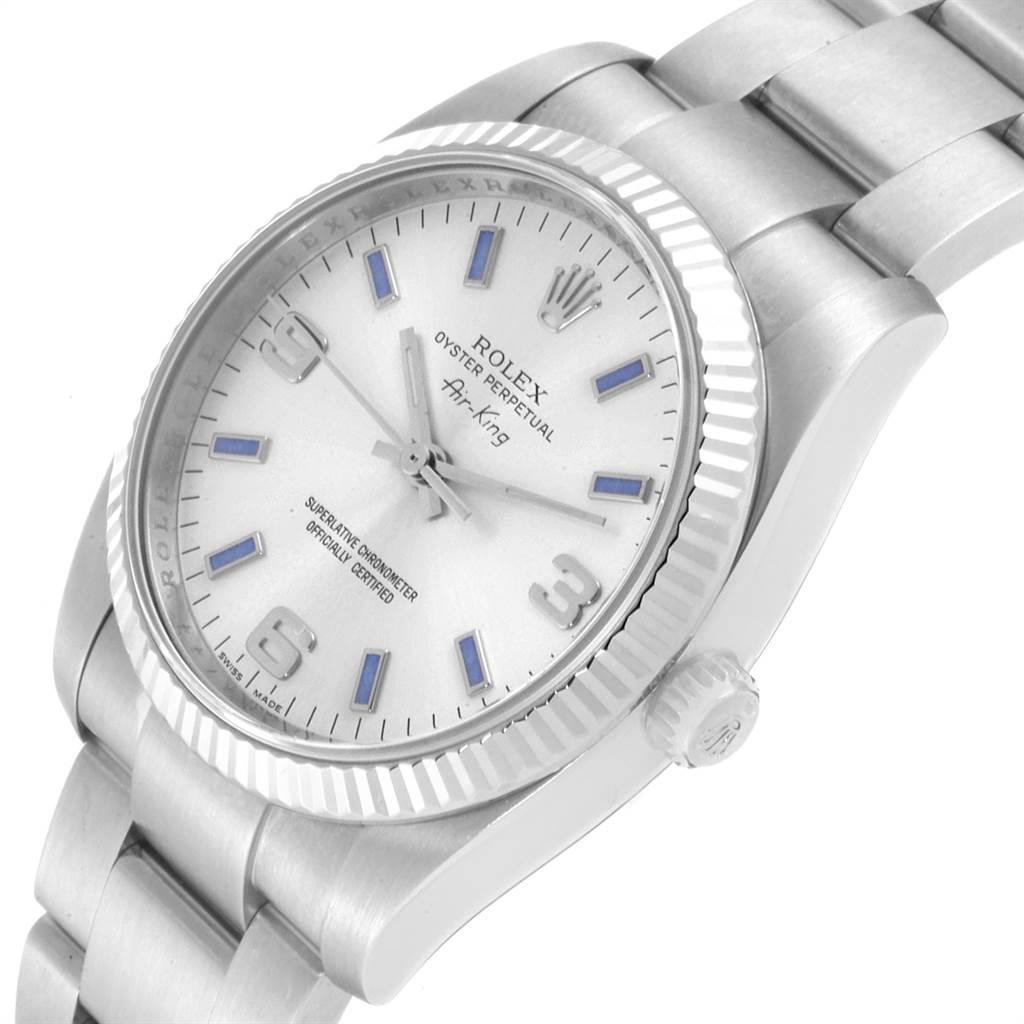 Rolex Air King Steel White Gold Blue Hour Markers Men's Watch 114234 In Excellent Condition For Sale In Atlanta, GA