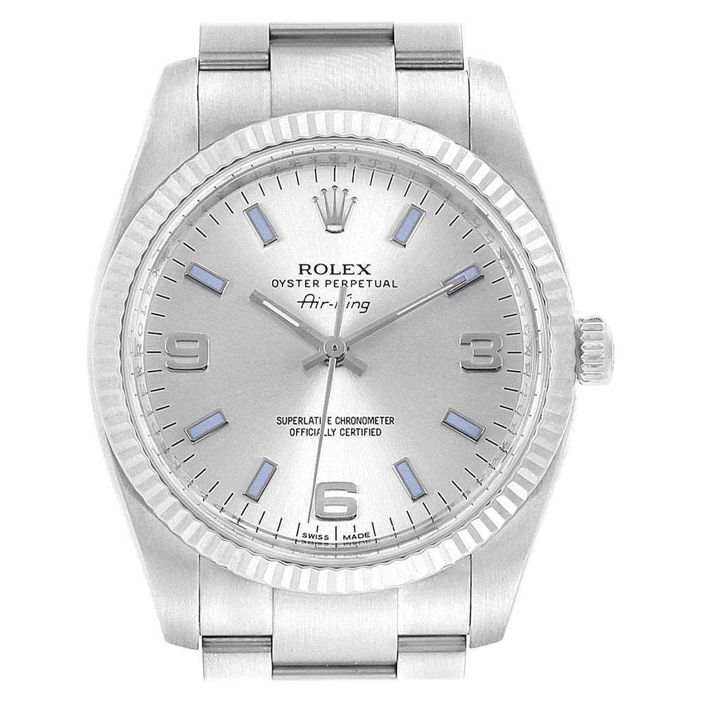 Rolex Air King Steel White Gold Blue Hour Markers Men's Watch 114234 For Sale