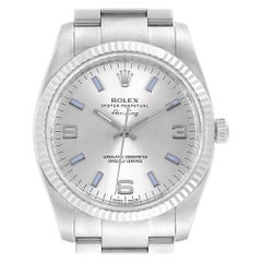 Rolex Air King Steel White Gold Blue Hour Markers Men's Watch 114234