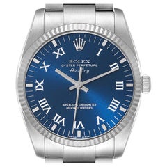 Rolex Air King Steel White Gold Blue Roman Dial Mens Watch 114234