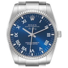 Rolex Air King Acciaio Oro Bianco Blu Quadrante Romano Orologio Uomo 114234