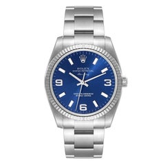 Rolex Air King Steel White Gold Fluted Bezel Mens Watch 114234 Box Card