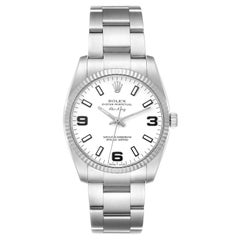 Rolex Air King Steel White Gold Fluted Bezel Mens Watch 114234 Box Card