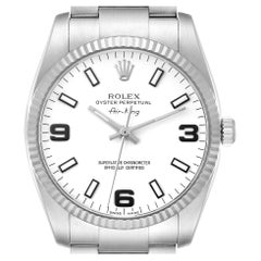 Rolex Air King Steel White Gold Fluted Bezel Mens Watch 114234 Box Card