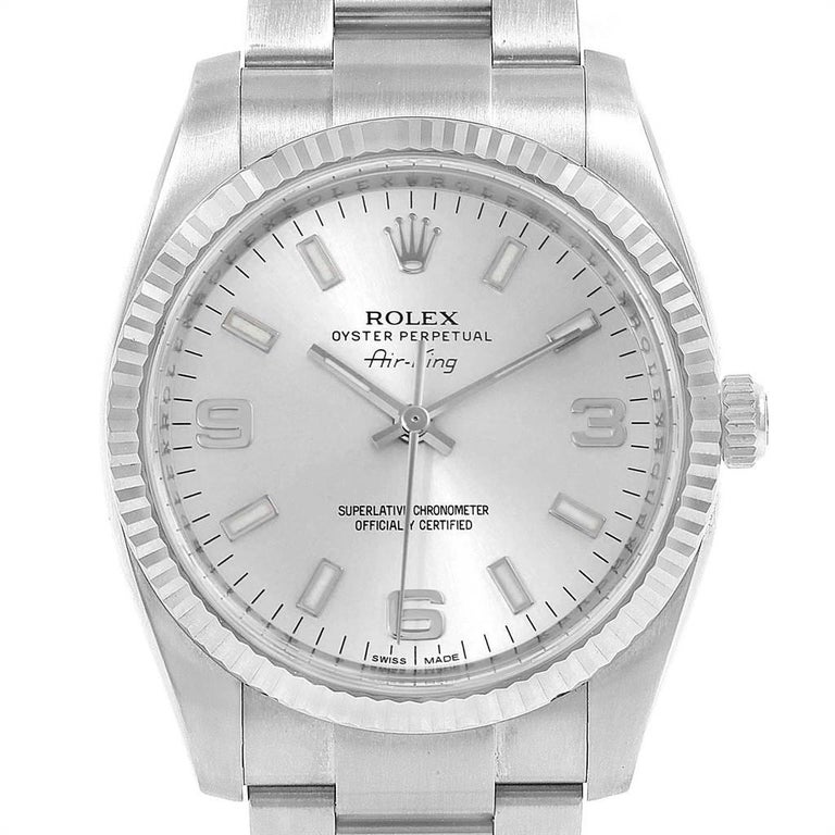 Rolex Air King Steel White Gold Fluted Bezel Men's Watch 114234 For ...