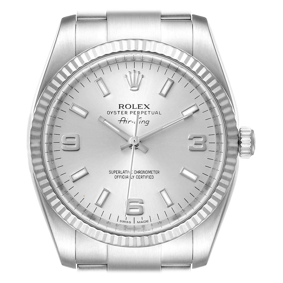 Rolex Air King Steel White Gold Fluted Bezel Mens Watch 114234 For Sale