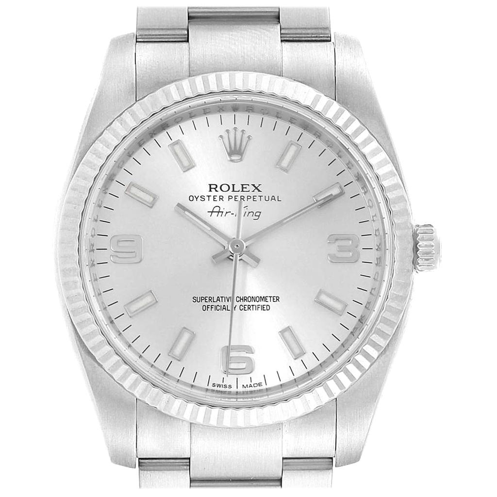 Rolex Air King Steel White Gold Fluted Bezel Men’s Watch 114234 For