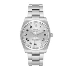 Rolex Air King Steel White Gold Silver Diamond Dial Mens Watch 114234