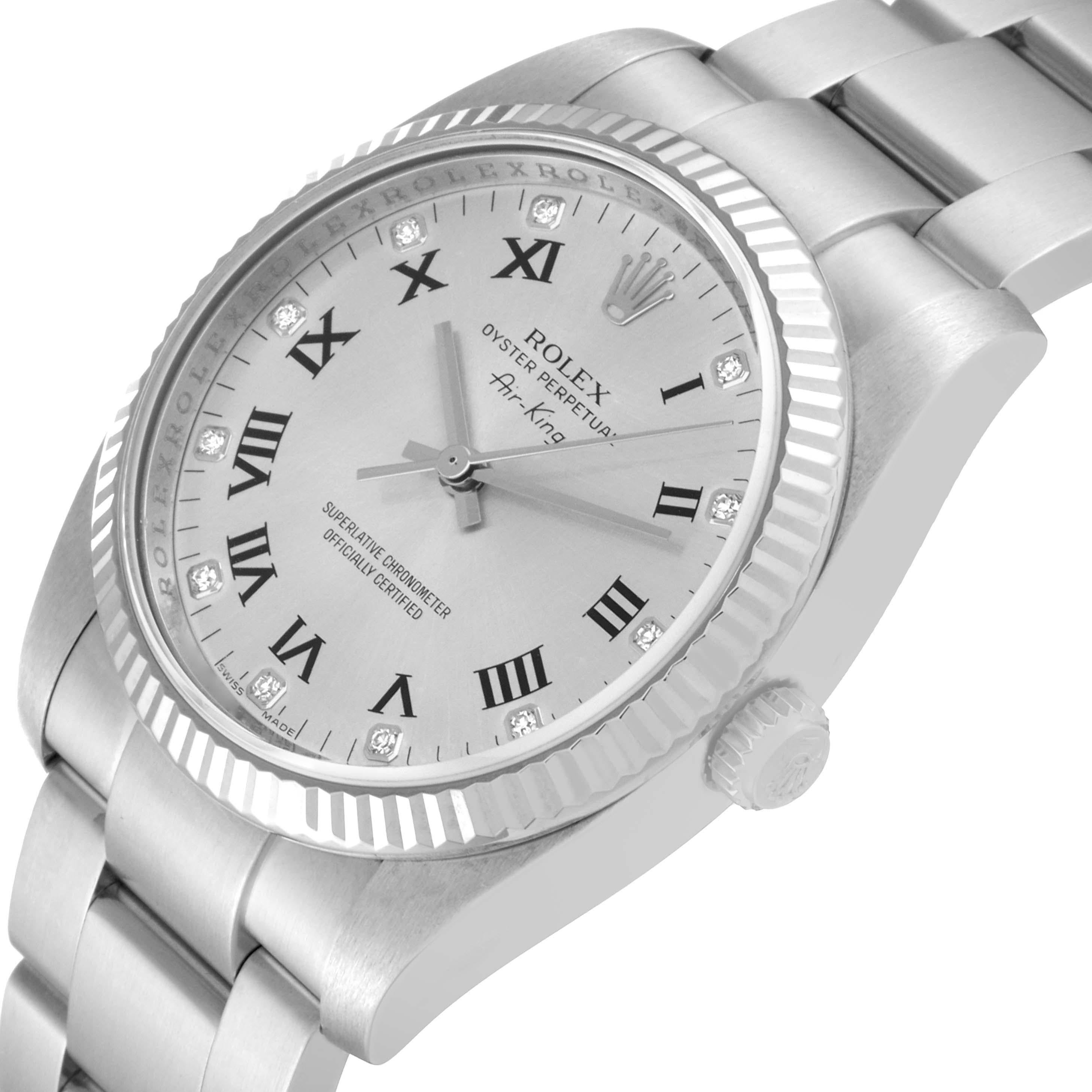 Men's Rolex Air King Steel White Gold Silver Diamond Dial Mens Watch 114234