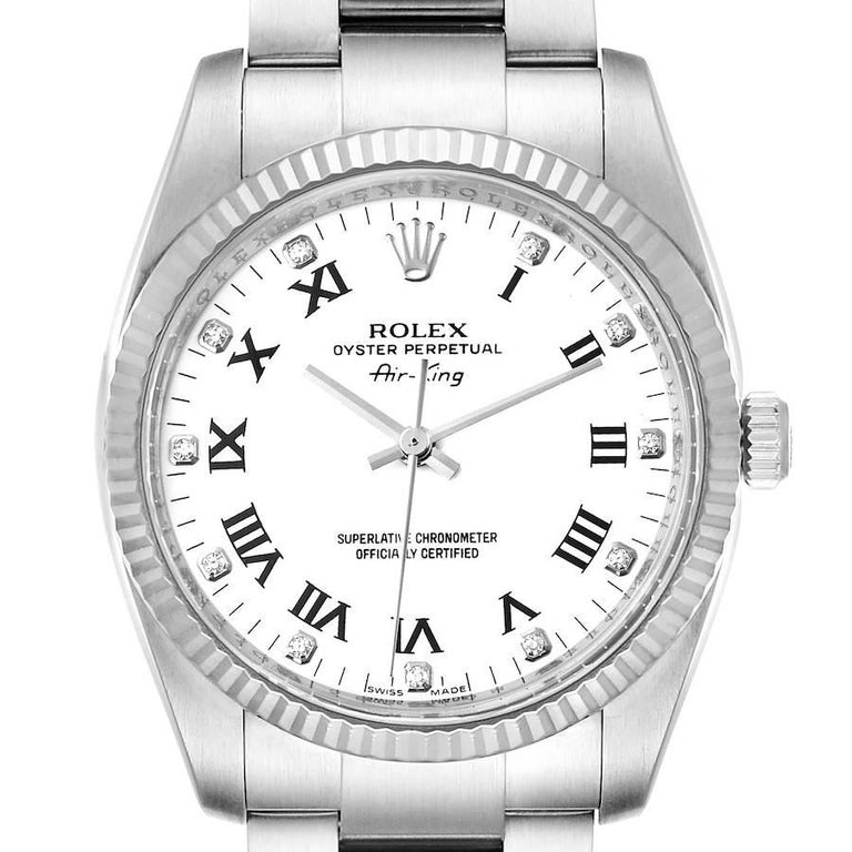 Rolex Air King Steel White Gold White Dial Diamond Watch 114234 Box Card  For Sale at 1stDibs | rolex 114234, rolex air king white gold, king master  diamond watch
