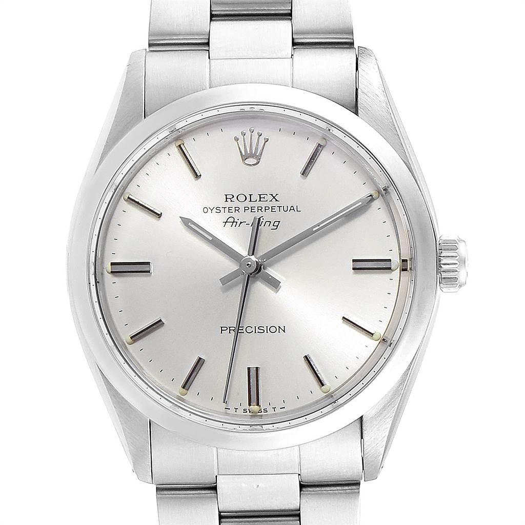Rolex Air King Vintage Stainless Steel Silver Dial Mens Watch 5500. Officially certified chronometer self-winding movement. Stainless steel case 34.0 mm in diameter.Rolex logo on a crown. Stainless steel smooth bezel. Scratch resistant sapphire