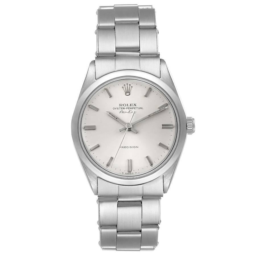 Rolex Air King Vintage Stainless Steel Silver Dial Mens Watch 5500. Officially certified chronometer self-winding movement. Stainless steel case 34.0 mm in diameter. Rolex logo on a crown. Stainless steel smooth bezel. Scratch resistant sapphire
