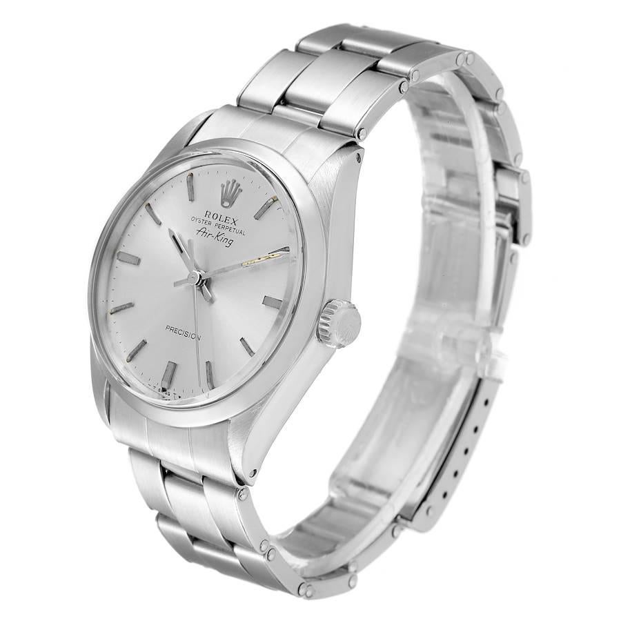 Rolex Air King Vintage Stainless Steel Silver Dial Mens Watch 5500 In Good Condition For Sale In Atlanta, GA