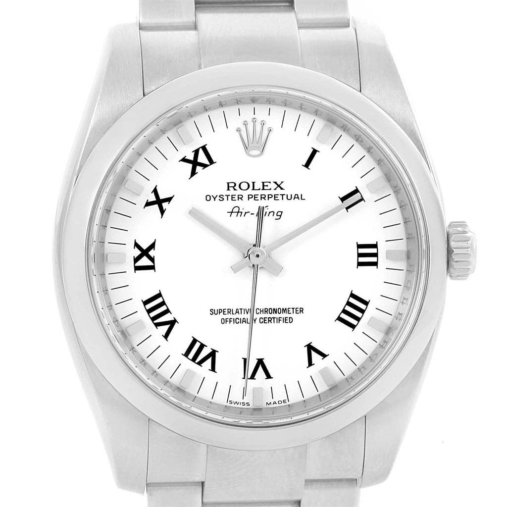 Rolex Air King White Roman Dial Steel Unisex Watch 114200 Box In Excellent Condition In Atlanta, GA