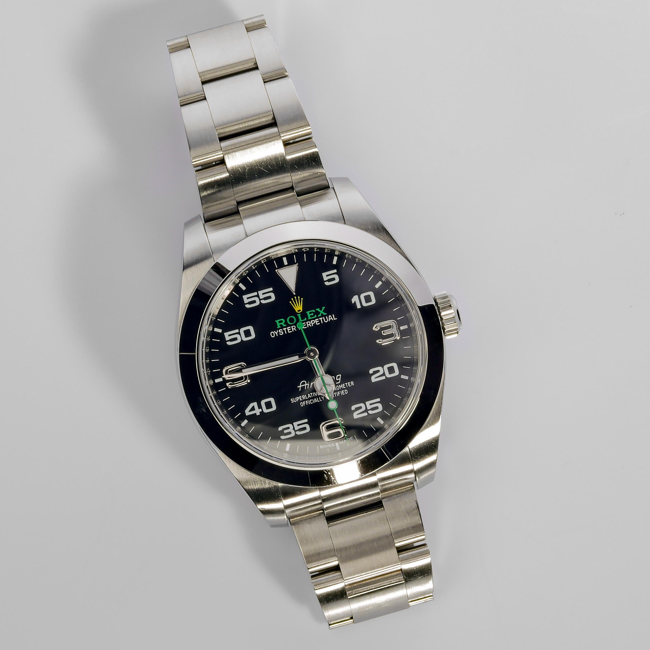 A nearly new Rolex Air King M116900-0001 from 2019, complete with its original box. New, this watch retails for $6,450 plus tax.

Over the years (okay, decades) that I have stomped around on top of the planet, I have owned —and sold— most of the