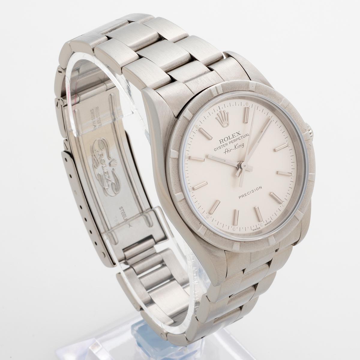 Rolex Air King Wristwatch Ref 140101M. Oyster Bracelet, Silver Dial. Circa 2002. In Excellent Condition In Canterbury, GB