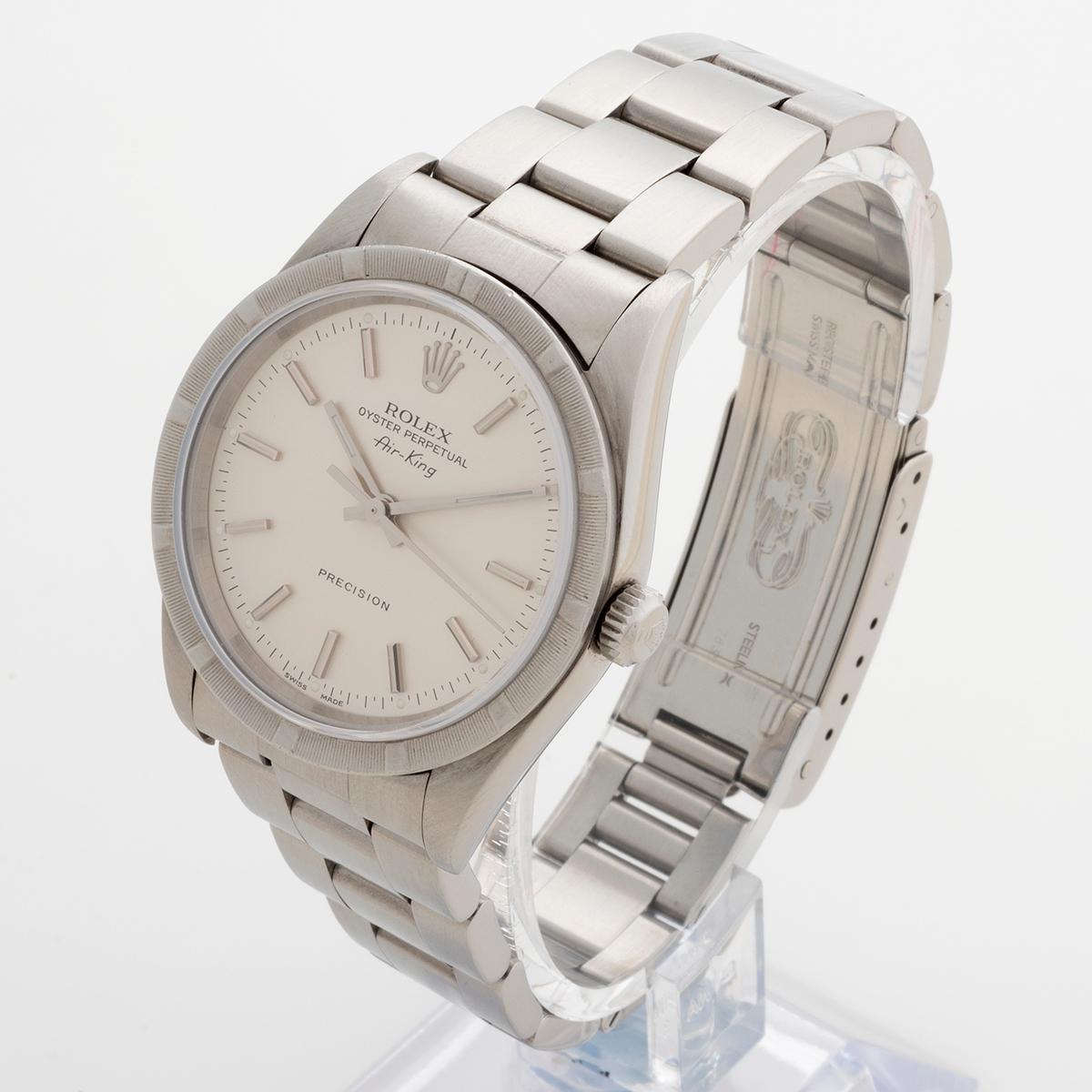 Women's or Men's Rolex Air King Wristwatch Ref 140101M. Oyster Bracelet, Silver Dial. Circa 2002.