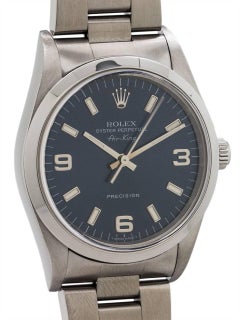 Rolex Stainless Steel Airking Blue Dial Self Winding Wristwatch Ref 14000