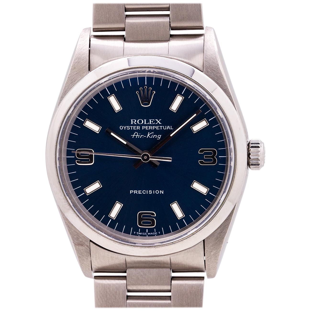 Rolex Airking Ref 14000 Blue Explorer Dial Stainless Steel, circa 1997 For Sale
