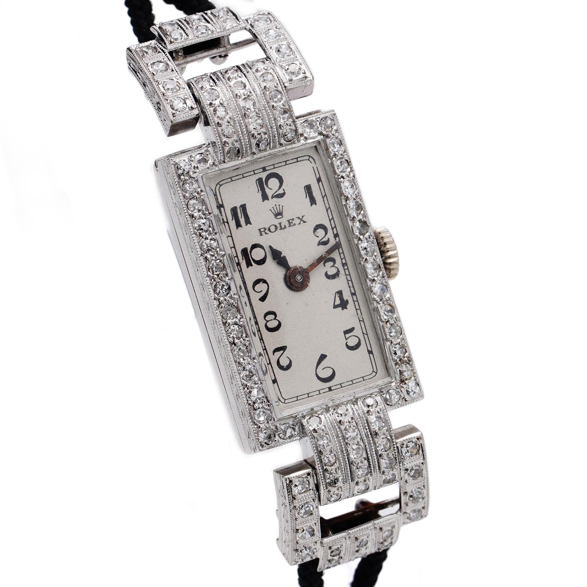 Rolex Art Deco 18kt, White Gold Ladies Wristwatch with Diamonds 1