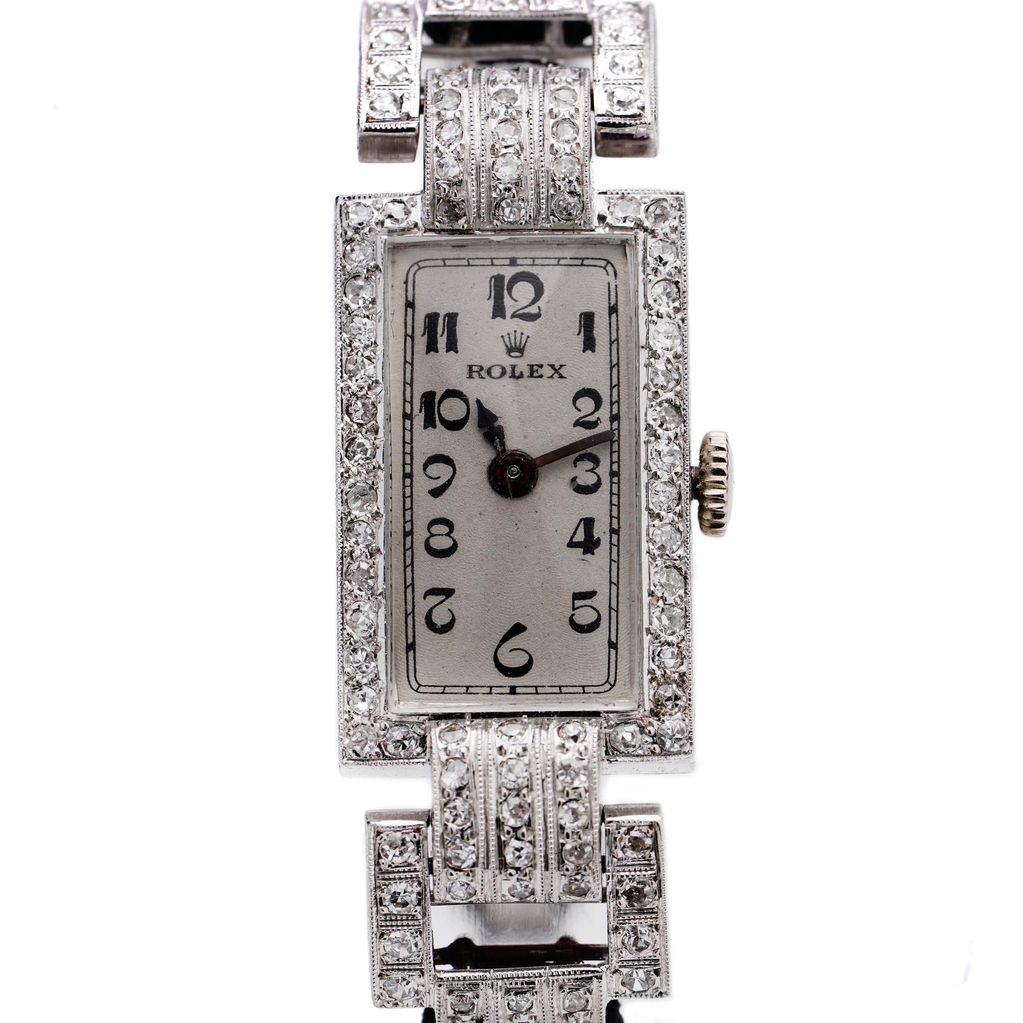 Rolex Art Deco 18kt, White Gold Ladies Wristwatch with Diamonds 2