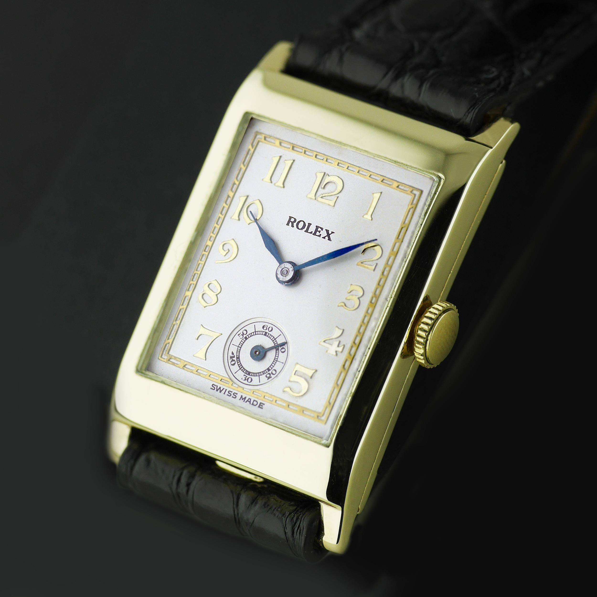 Rolex, Art Deco, Gold-Armbanduhr 1938 im Zustand „Hervorragend“ im Angebot in London, GB