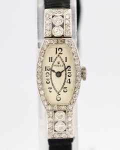Rolex Art Deco Ladies Wristwatch, 18 Karat White Gold and Diamonds