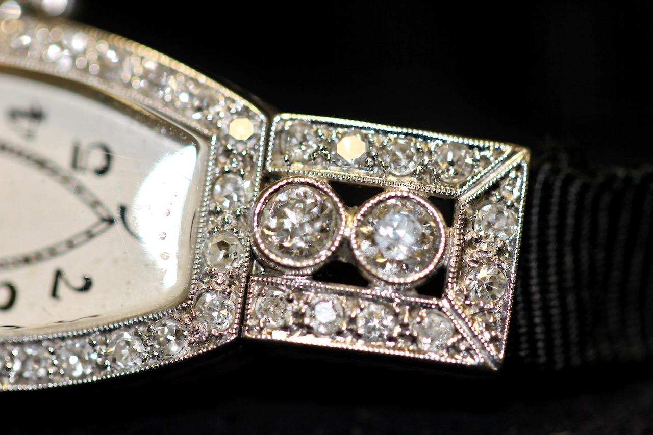 Women's Rolex Art Deco Ladies Wristwatch, 18 Karat White Gold and Diamonds For Sale