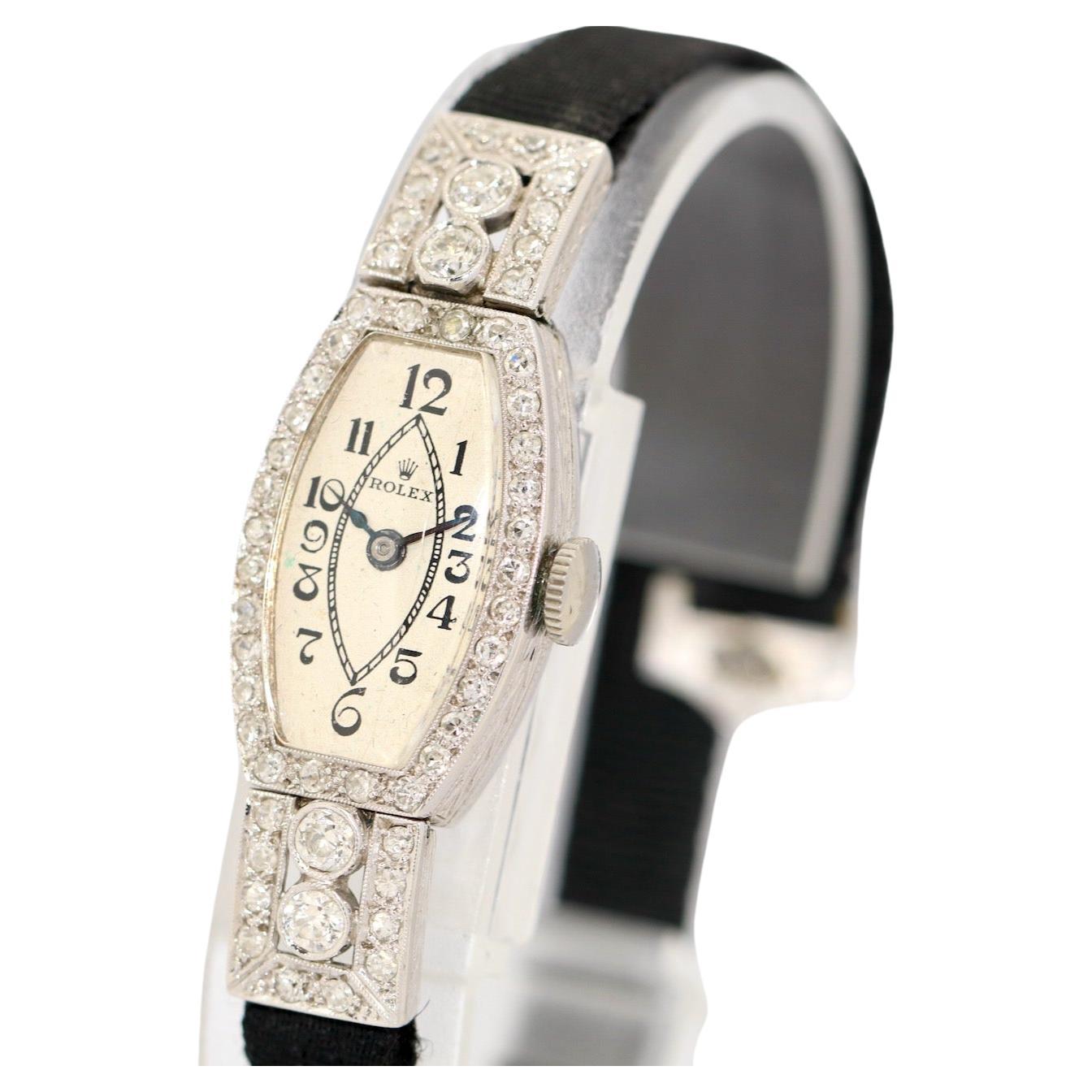 Rolex Art Deco Ladies Wristwatch, 18 Karat White Gold and Diamonds