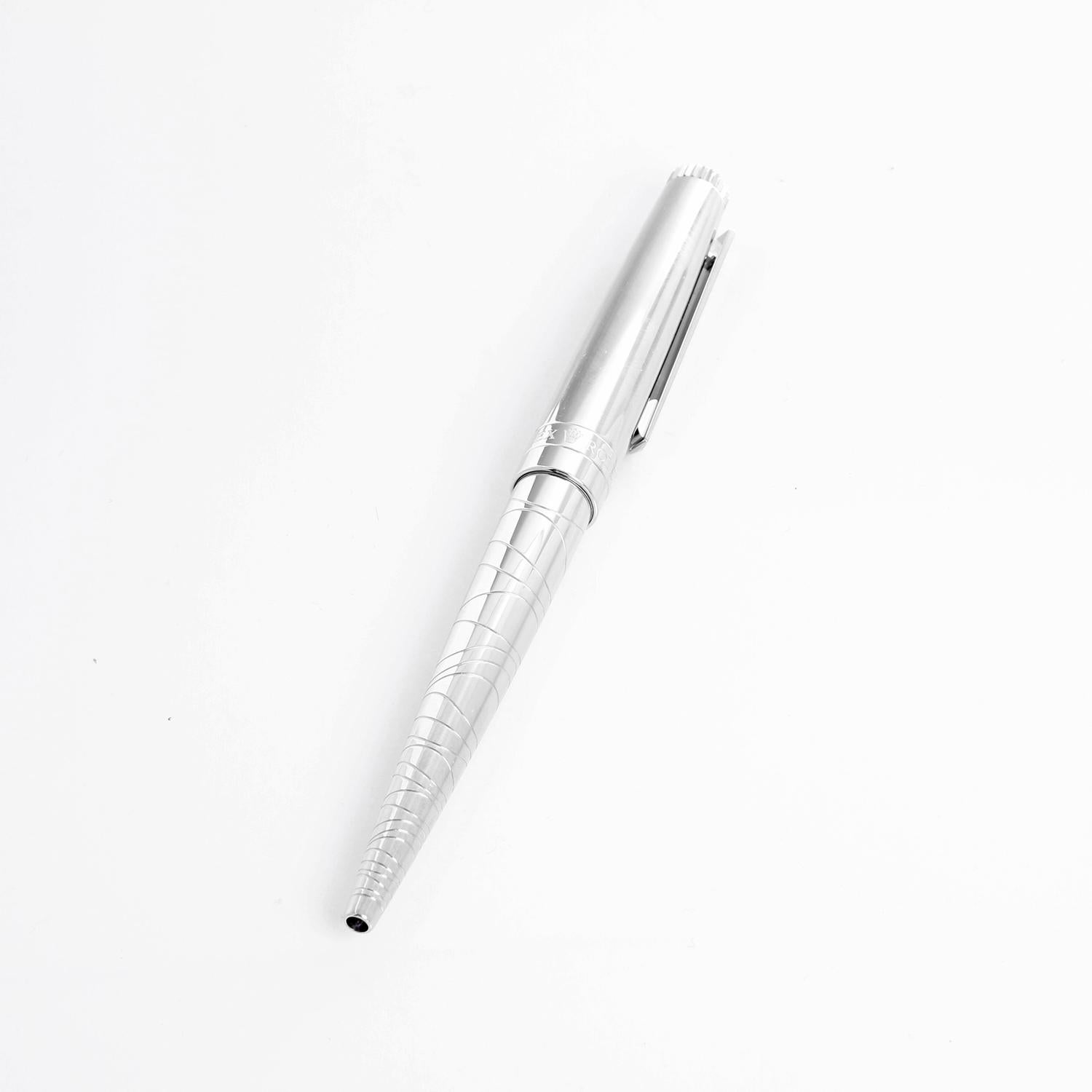 Rolex Ballpoint Push Pen - Silver Rolex pen with blue ink. Pre-owned with Rolex box. Measures 5.5 inches. Beautiful novelty gift.
