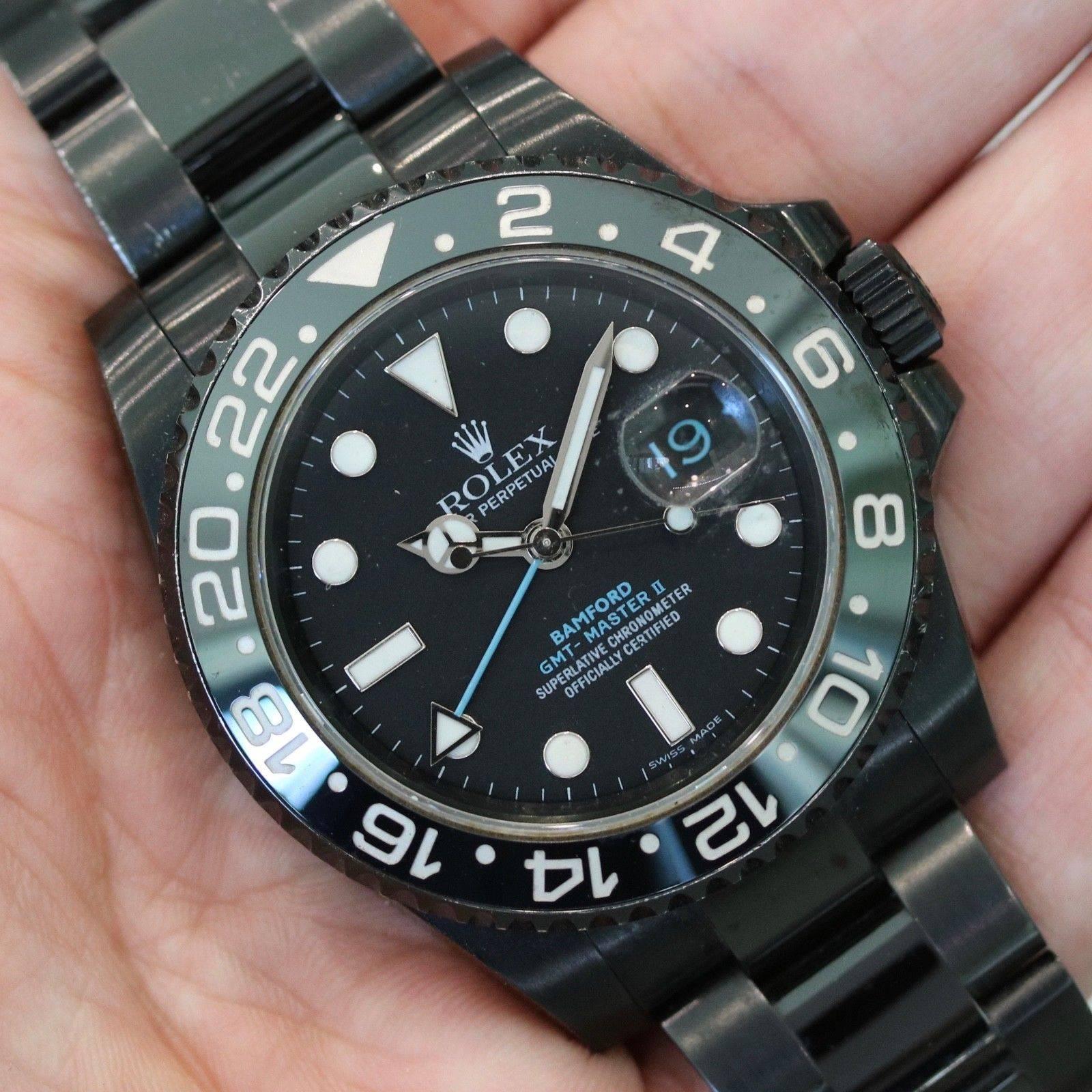 Rolex Edelstahl DLC PVD Bamford Automatik-Armbanduhr, aus schwarzem Edelstahl 6