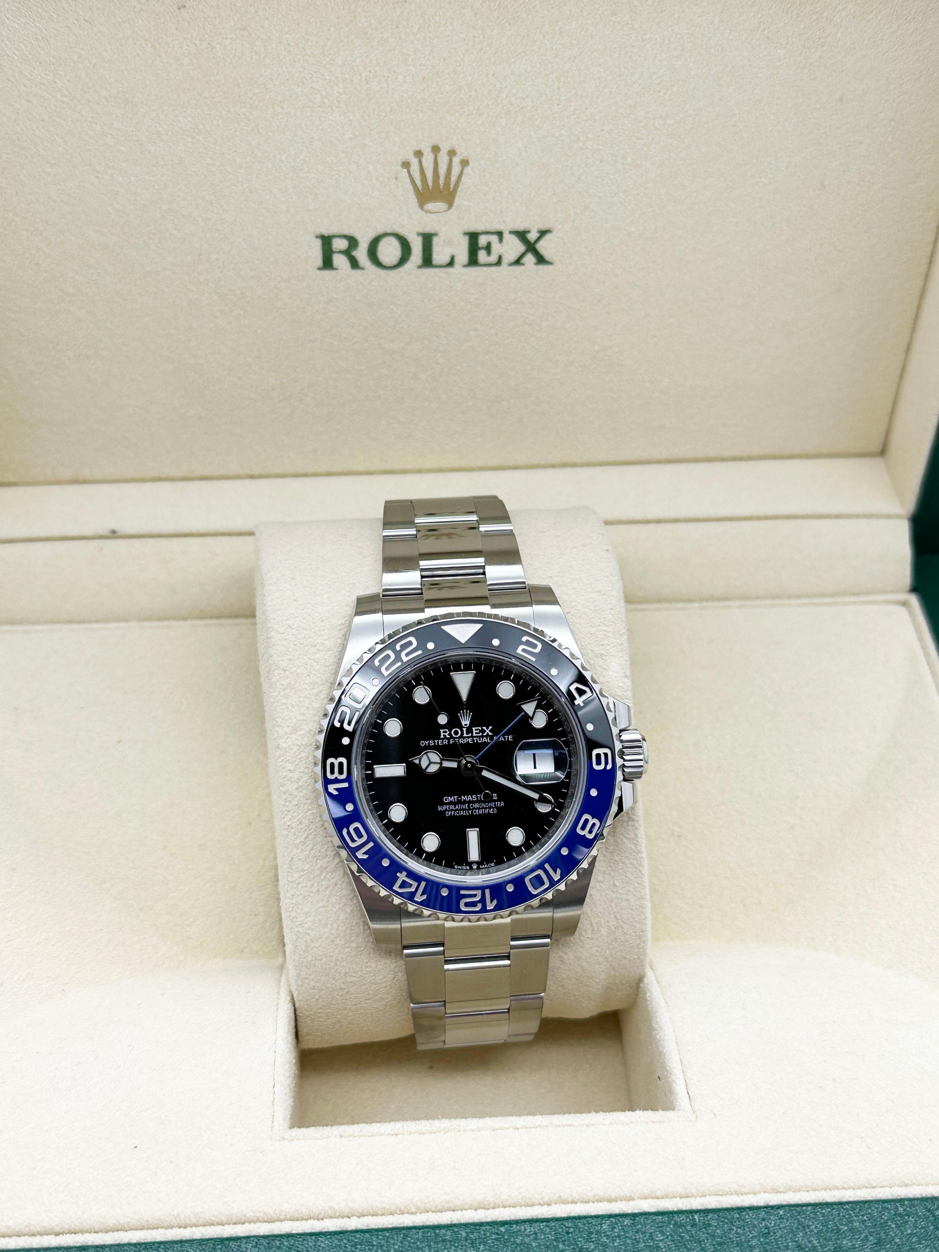 Rolex Batman GMT Master II 126710BLNR Black Blue Stainless Steel Box In Excellent Condition For Sale In San Diego, CA
