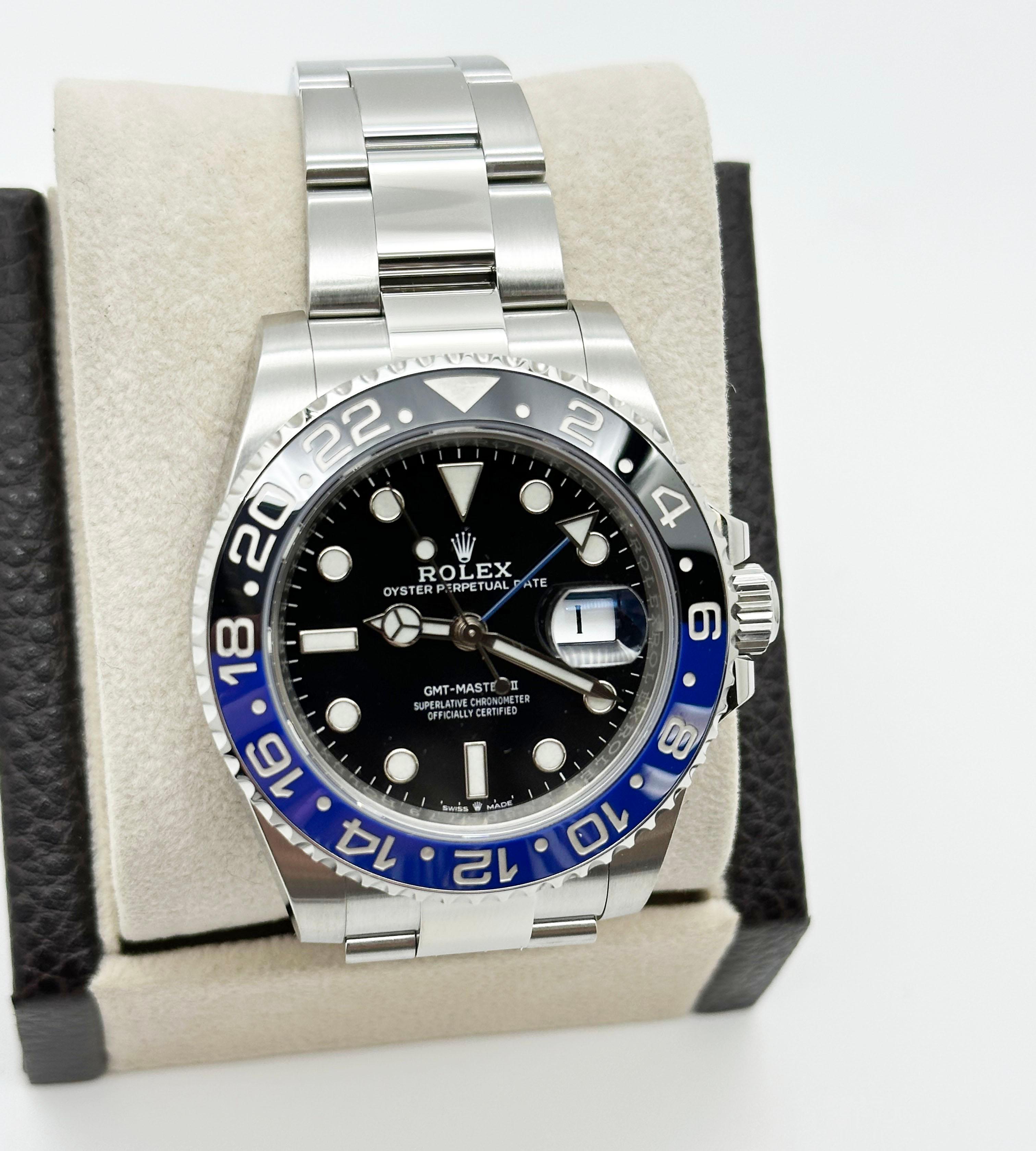 Men's Rolex Batman GMT Master II 126710BLNR Black Blue Stainless Steel Box For Sale