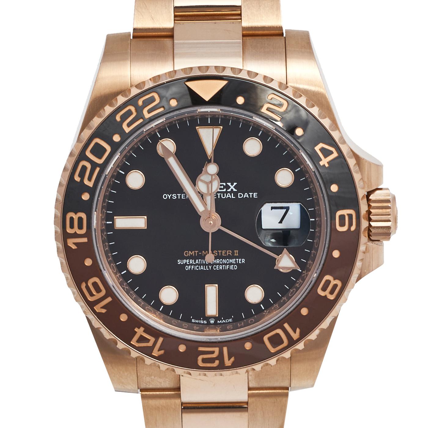 Rolex Black 18K Rose Gold GMT-Master II 126715 Men's Wristwatch 40 mm In Good Condition In Dubai, Al Qouz 2