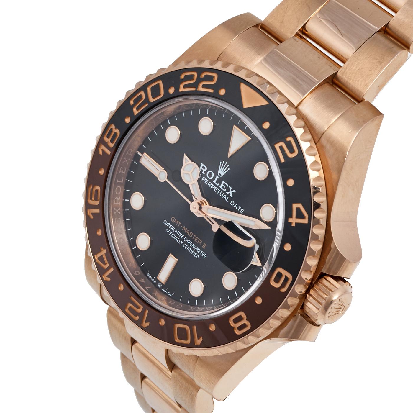 Women's Rolex Black 18K Rose Gold GMT-Master II 126715 Men's Wristwatch 40 mm