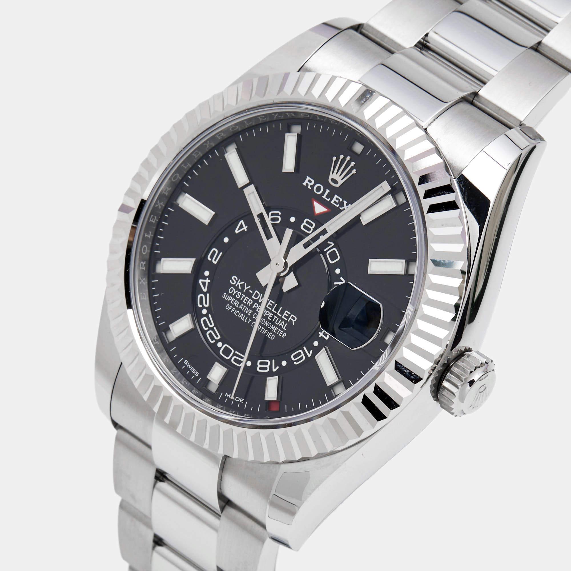 Contemporary Rolex Black 18k White Gold Oystersteel Sky-Dweller Men's Wristwatch 42 mm