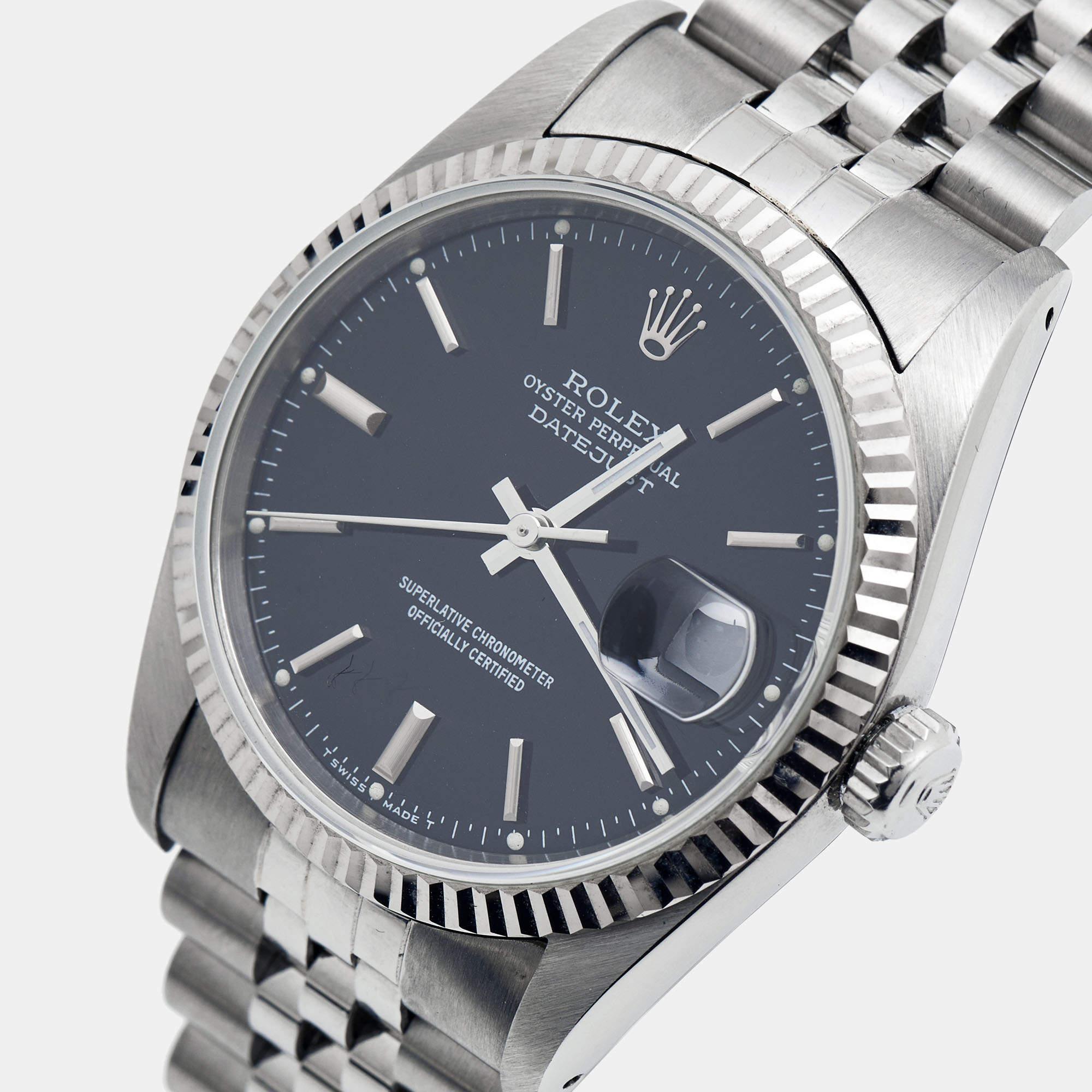 Rolex Black 18K White Gold & Stainless Steel Datejust 16234 Men's Wristwatch 36  en vente 3
