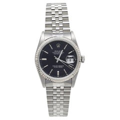 Vintage Rolex Black 18K White Gold & Stainless Steel Datejust 16234 Men's Wristwatch 36 