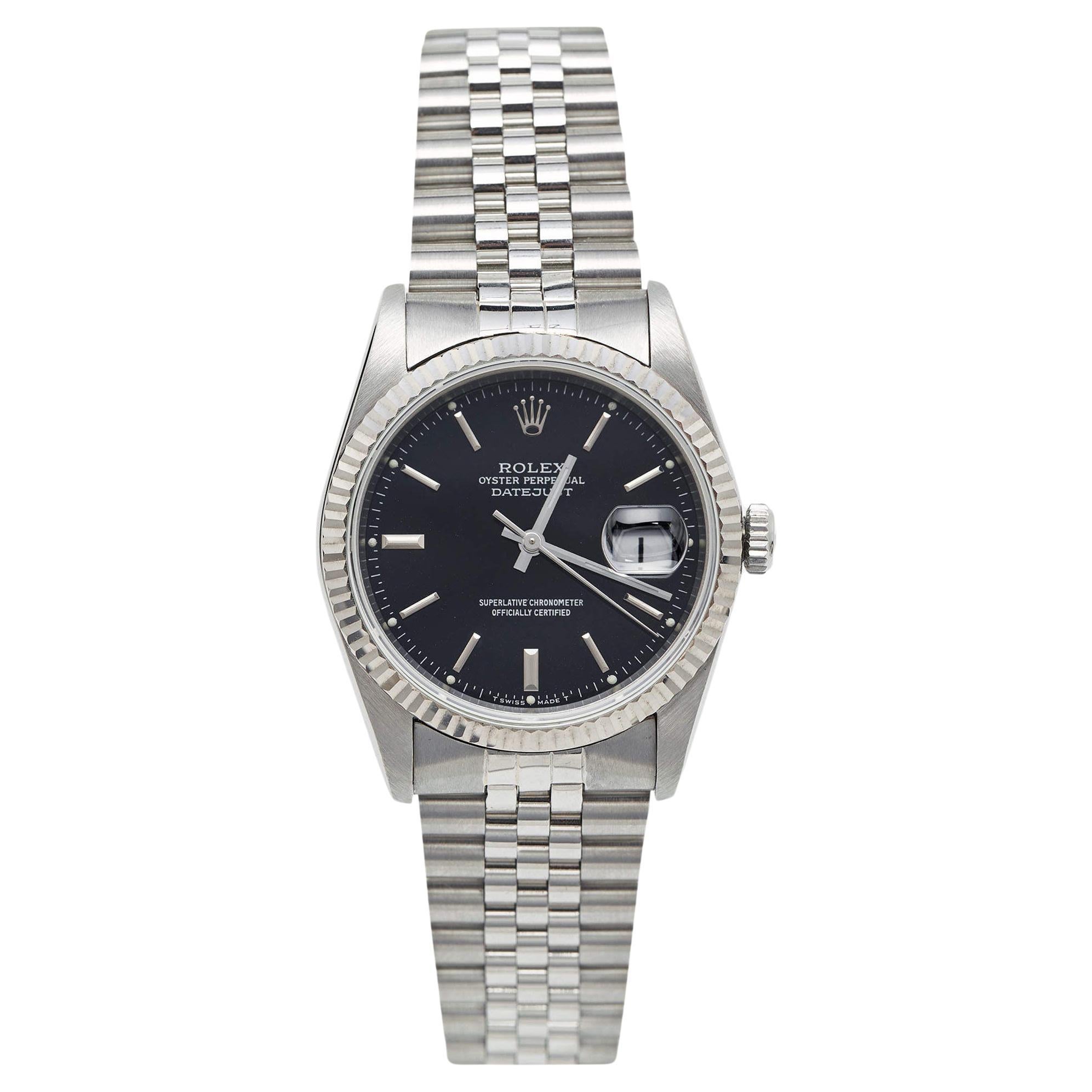 Rolex Black 18K White Gold & Stainless Steel Datejust 16234 Men's Wristwatch 36  en vente