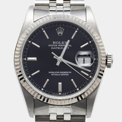 Rolex Black 18K White Gold & Stainless Steel Datejust Men's Wristwatch 36 mm