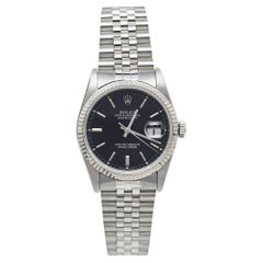 Rolex Black 18K White Gold & Stainless Steel Datejust Men's Wristwatch 36 mm