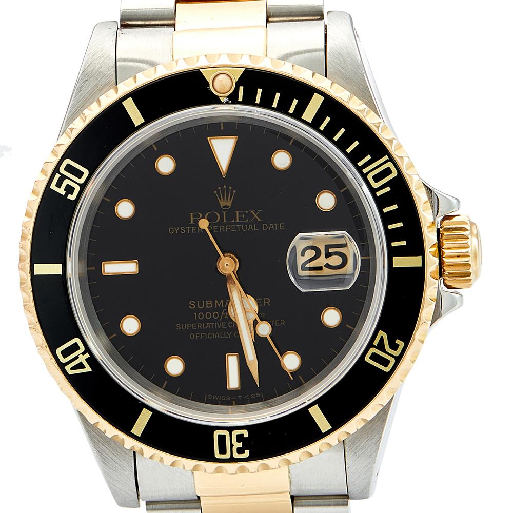 Rolex Black 18K Yellow Gold And Stainless Steel Submariner 16613 Men's Wristwatc In Good Condition In Dubai, Al Qouz 2