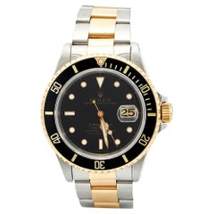 Used Rolex Black 18K Yellow Gold And Stainless Steel Submariner 16613 Men's Wristwatc